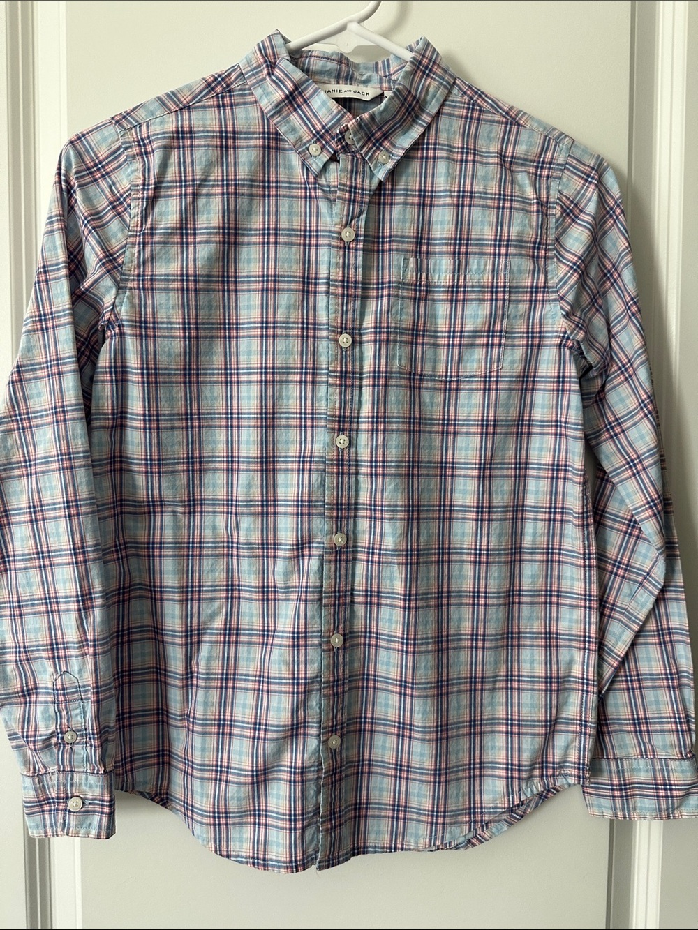 New Janie & Jack Blue Plaid Button Down Shirt, Size 12.
